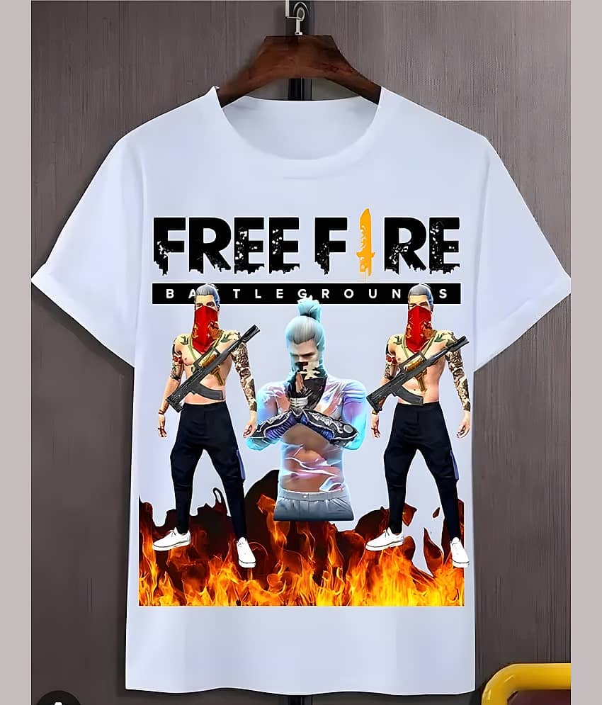 FSN Polyester Regular Fit Printed Half Sleeves Men's Round T-Shirt - White ( Pack of 1 )