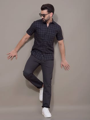 Navy Blue Checked 100% Cotton Shirt-M / Navy Blue