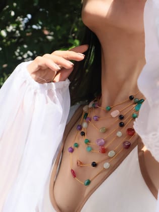 Misba Multicolored Multilayered Necklace-Multicolored
