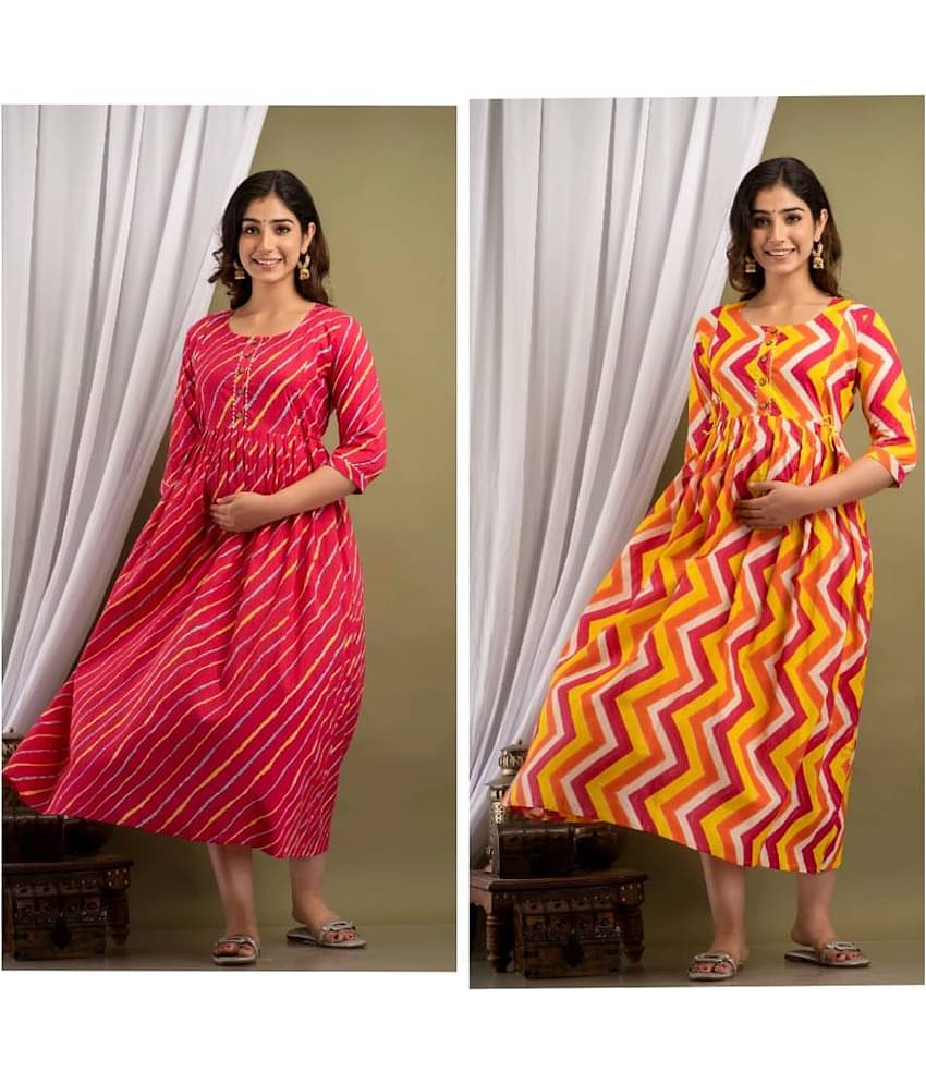 Nevisha Style Multi Color Cotton Maternity Kurta Pack of 2