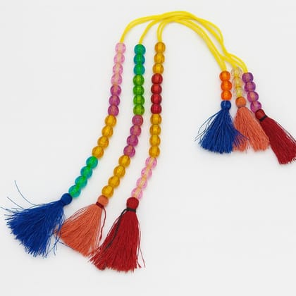 MAYAPURI Fancy Glass Beaded Sakshi Mala, 5mm Cracked Multicolor Counter Beads with Tassels for Chanting and Meditation, Pack of 3
