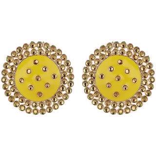 Enamel Crystal Studds Earrings Golden  Gold Yellow Brass Alloy Copper Material Earrings for Women's Fashion Jewelry