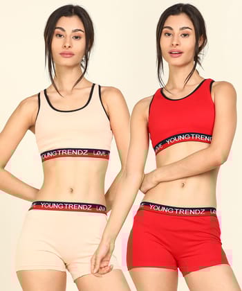 Young Trendz Women Combo Love  Elastic Boyshorts-XS / Peach Red