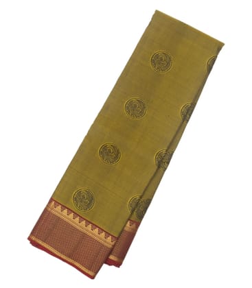 Bonsai Green Handloom Kanchipuram Silk Saree With Kalamkari Motifs Pallu-Bonsai Green