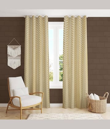 Kraftiq Homes Geometric Room Darkening Eyelet Curtain 9 ft ( Pack of 2 ) - Cream