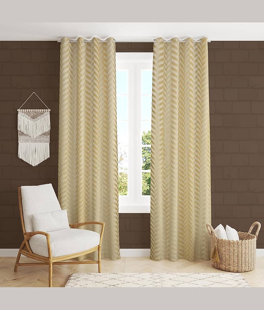 Kraftiq Homes Geometric Room Darkening Eyelet Curtain 9 ft ( Pack of 2 ) - Cream