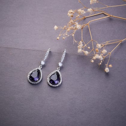 Empress Glow Pear Cut Drops-Blue / Rhodium / Free Size
