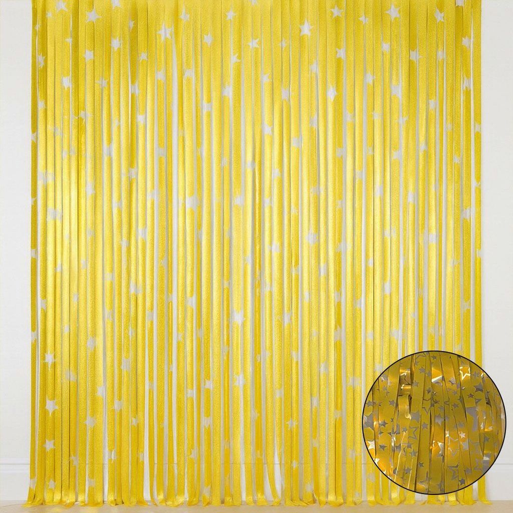 Curly Gold and Silver Star Foil Curtain - 6FT x 3FT - 1PC - Party and Festive Needs | Buy online on ZillyBuy