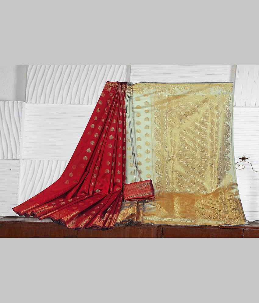 Gazal Fashions Banarasi Silk Embellished Saree With Unstitched Blouse Piece ( Cream )