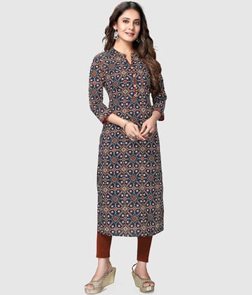 Rajnandini - Navy Blue 100% Cotton Women's Straight Kurti ( Pack of 1 )