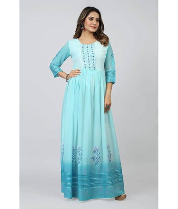 SARRAS - Turquoise Flared Cotton Women's Stitched Ethnic Gown ( Pack of 1 )