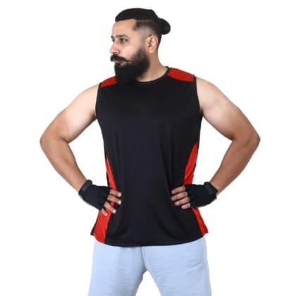 Men's Black & Red Sleeveless Performance T-Shirt