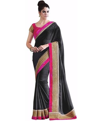AV FASHION Chiffon Saree With Unstitched Blouse Piece ( Black )