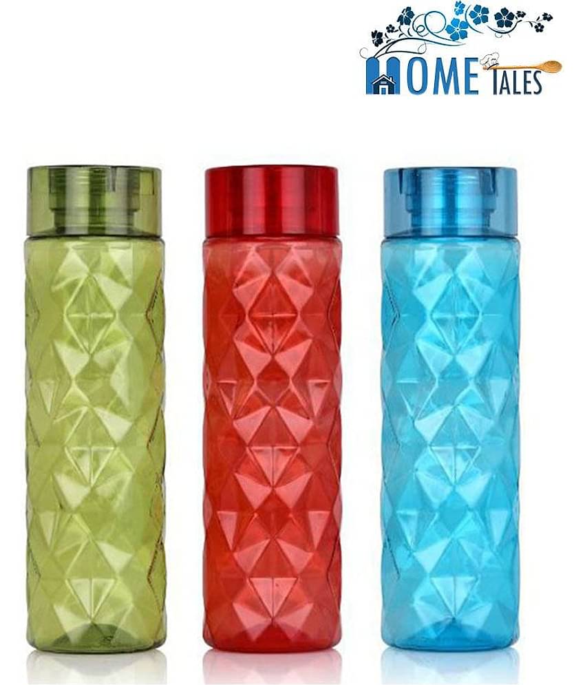 iview kitchenware Multicolour PET Fridge Water Bottle (1000ml each), (3U), Triangle Pattern