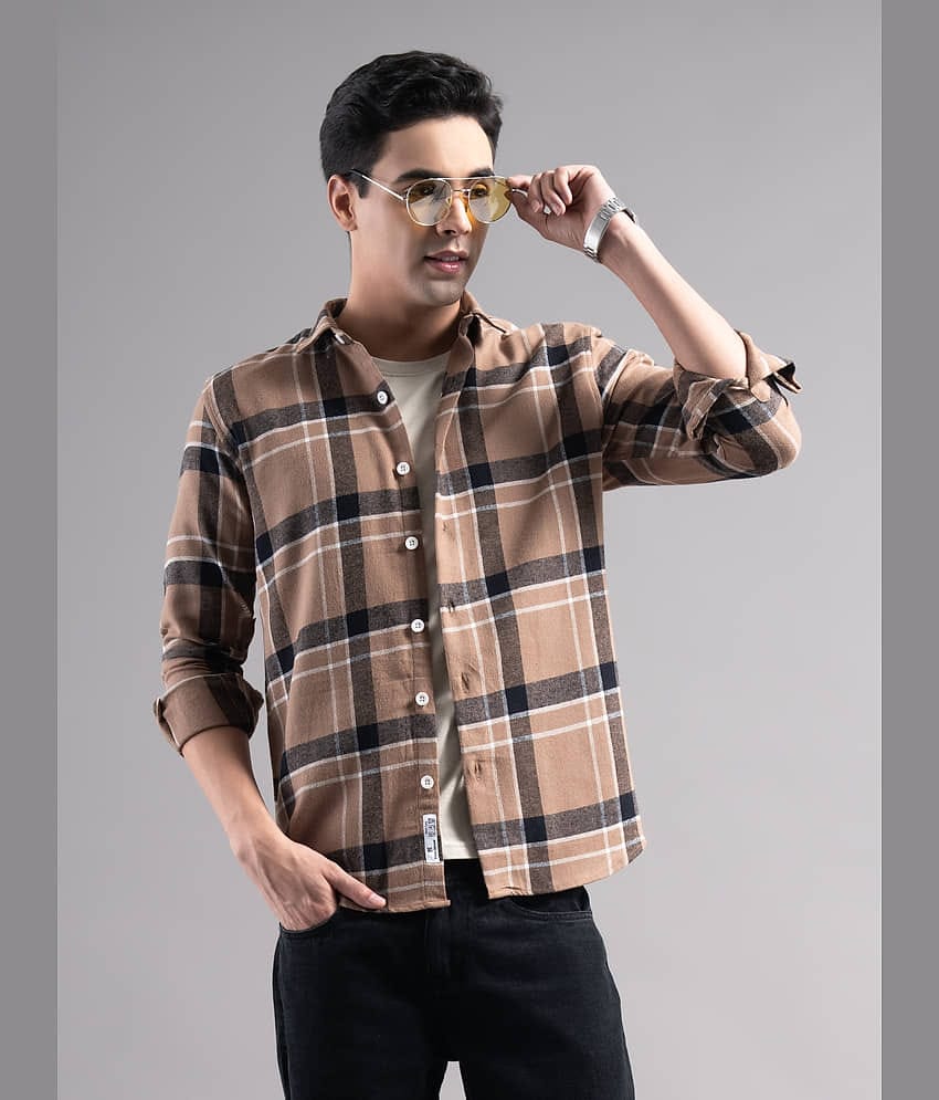 Paul Street 100% Cotton Regular Fit Checks Full Sleeves Men's Casual Shirt - Brown ( Pack of 1 )