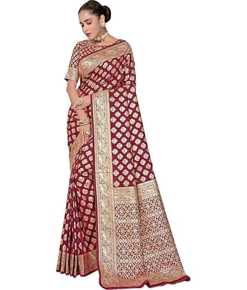 Sariya Jacquard Woven Saree With Unstitched Blouse Piece ( Maroon )