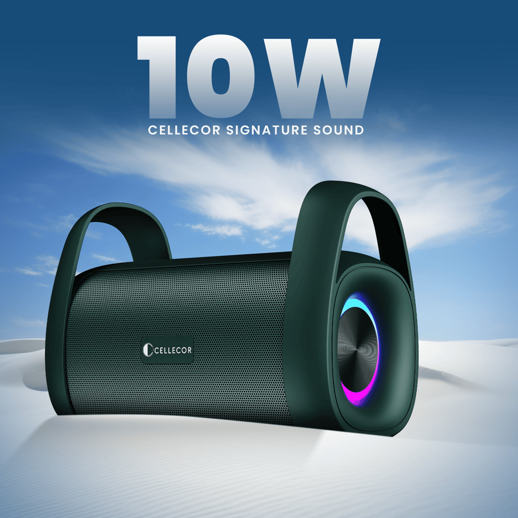 Cellecor CLB-90 STROM | 10 Hr Playtime | BT-v5.3 | 2600mAH | Water Resistant 10 W Bluetooth Speaker-green