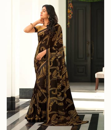 BLEESBURY Georgette Printed Saree With Unstitched Blouse Piece ( Coffee )