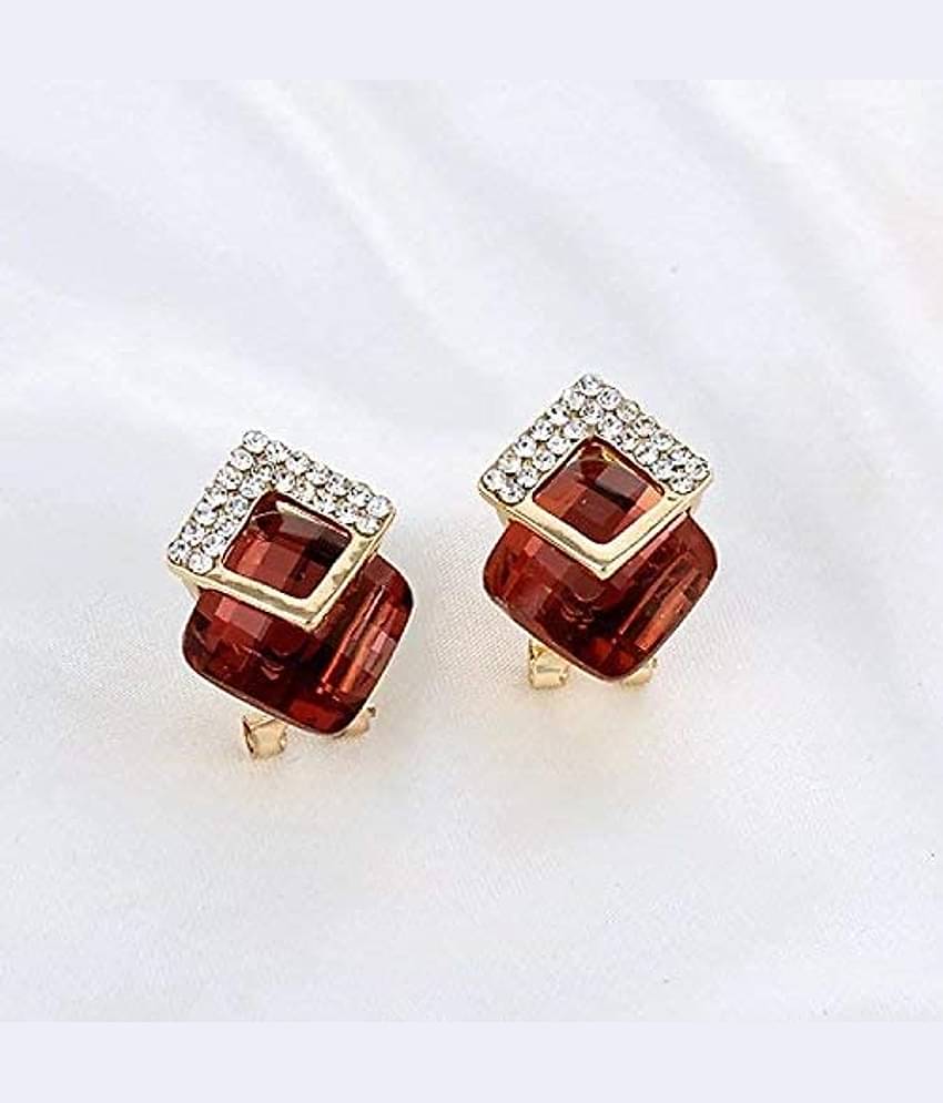YouBella Stylish Party Wear Jewellery Gold Plated Studs Earrings for Women (RED)(YBEAR_32071)