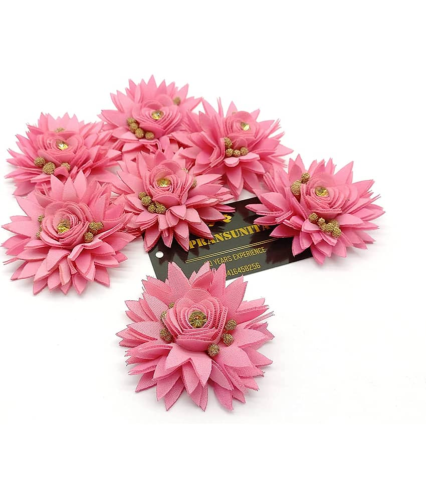 PRANSUNITA Fabric Stem Less Rose Flower with PollenHandmade Decoration Flowers ( Pack of 6 )