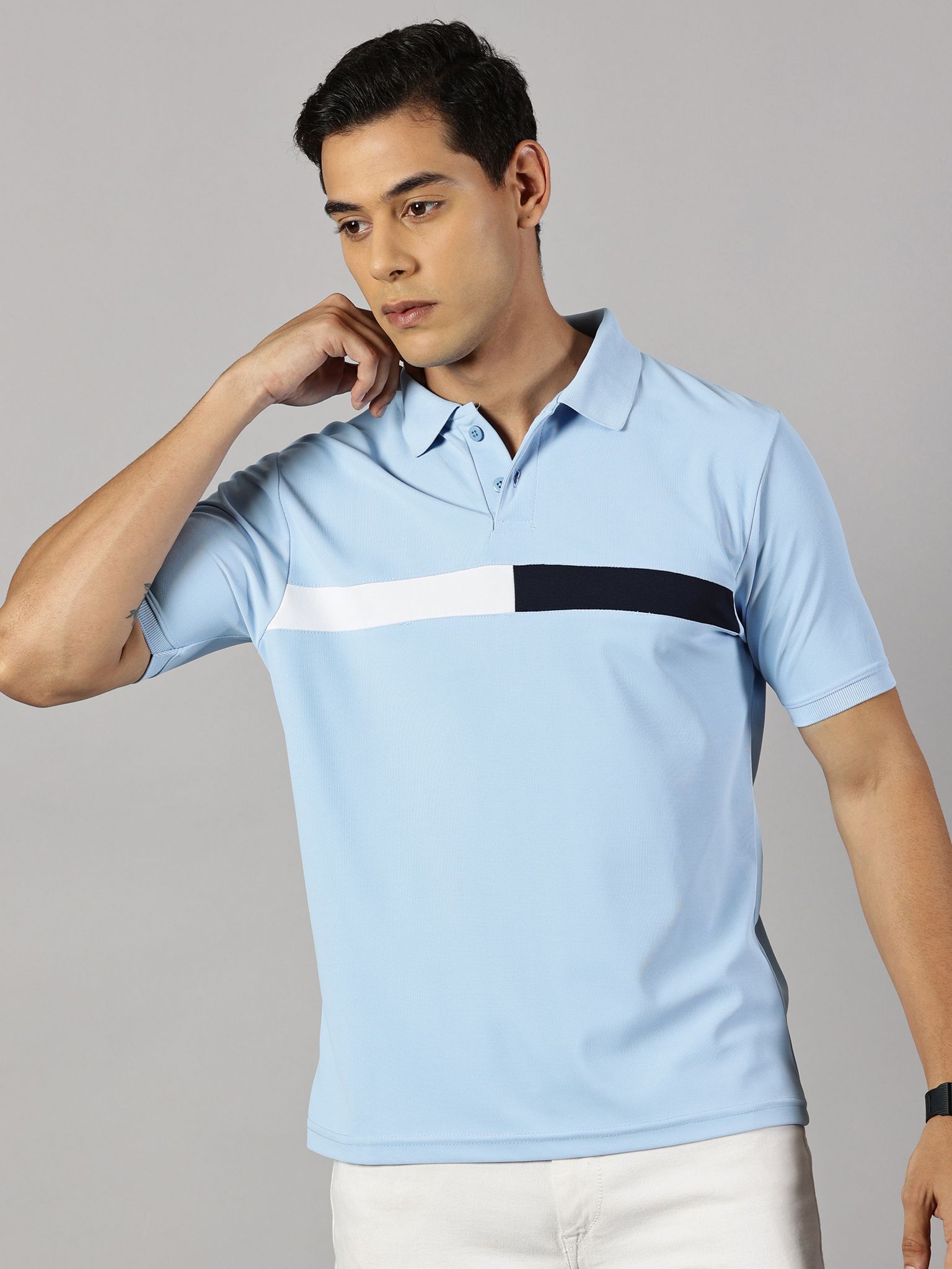 Dry-fit Sky Blue Striped Polo
