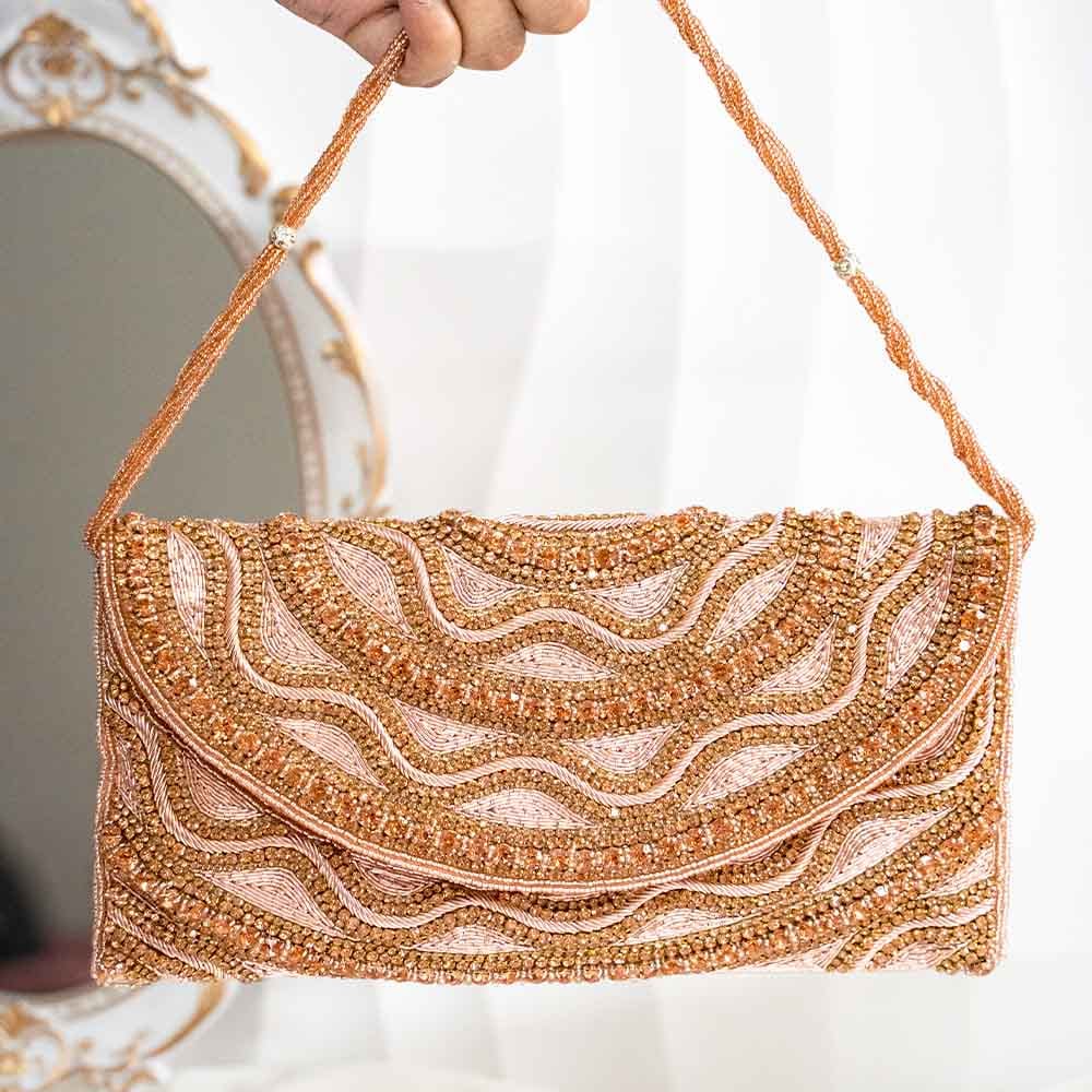 Copper Gold Ethnic Crystal Clutch Bag-Copper