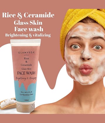 Glamveda Rice & Ceramide Korean Glass Skin Face Wash For Women 100ml (Pack of 1)