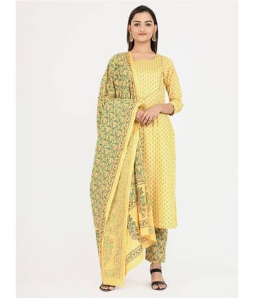 Vbuyz - Yellow Straight Cotton Women's Stitched Salwar Suit ( Pack of 1 )