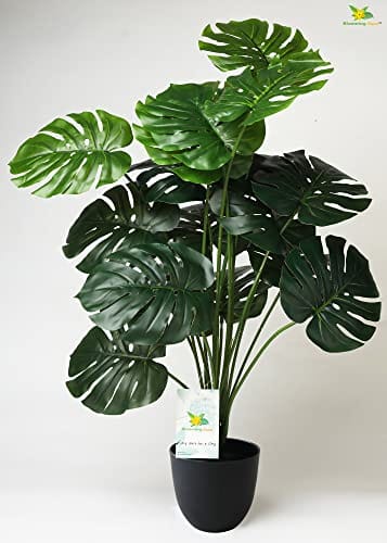 Artificial Monstera Plant | with Basic Black Pot | 18 Green Leaves | Big Ornamental Plant for Interior Decor/Home