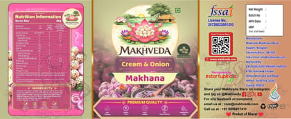 MAKHVEDA - Superfood Cream & Onion Makhana | Roasted Fox Nuts | Crunchy & Creamy Flavour | Healthy Snack | Low Calorie, High Protein, Gluten Free | Premium Lotus Seeds MAKHVEDA - Superfood Cream & Onion Makhana | Roasted Fox Nuts | Crunchy & Creamy Flavour | Healthy Snack | Low Calorie, High Protein, Gluten Free | Premium Lotus Seeds