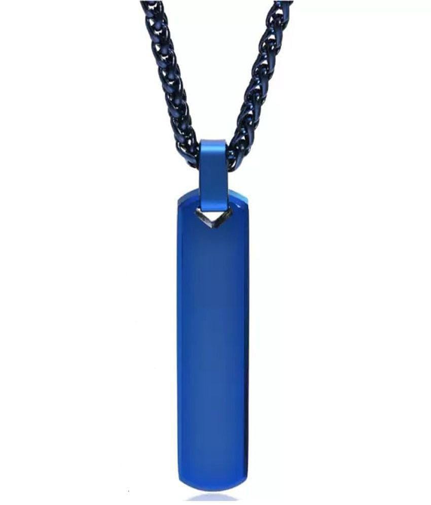 Fashion Frill Silver Chain For Men Stainless Steel Bar Pendant Blue Silver Chain Pendant For Men Boys Love Gifts Mens Jewellery - None