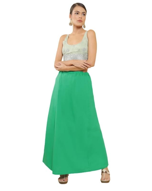 Women's Cotton Solid Petticoat (Green, Free Size)-PID47657
