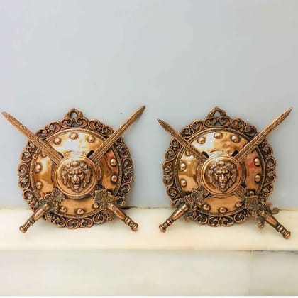 Dhal Talwar Wall Hanging | Sword & Shield Wall Mount Hangings - Lion Design - For Home, Living Room, Wall Decor & Gifts - 12 Inch