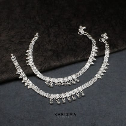 Real Sterling Silver Indian cultural design Anklet Ankle Bracelet 10.3"