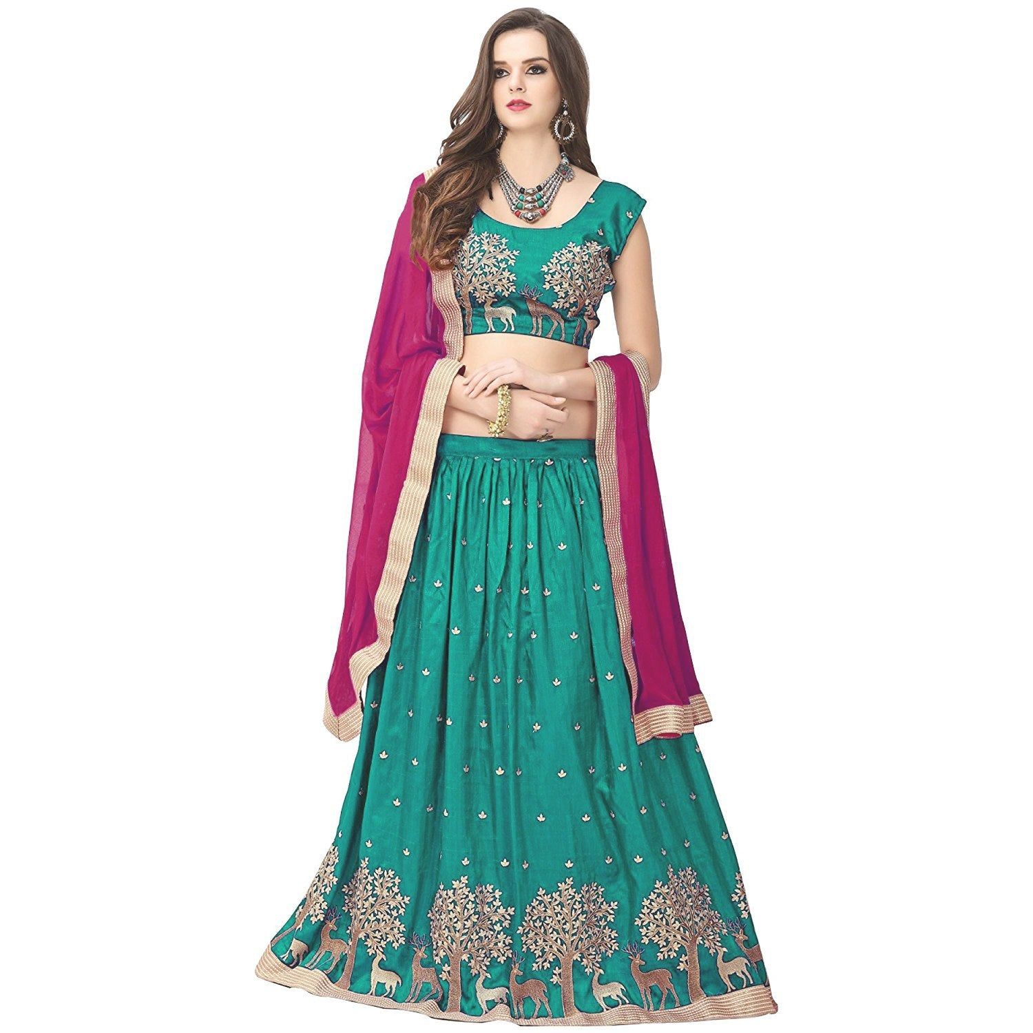 Narivastra Designer Teal Color Embroidered Semi-stitched Party-wear Lehenga Choli