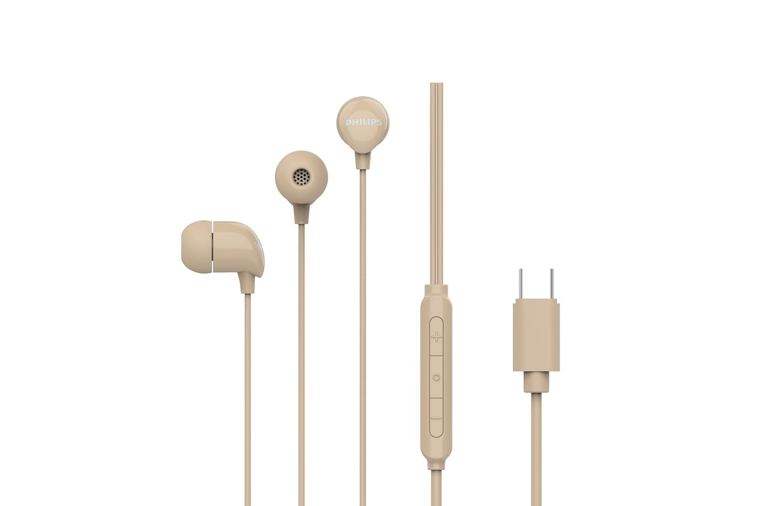 PHILIPS Audio TAE1159GD/00 in-Ear Wired Earphones with C-Type Jack, 10mm Drivers, Inline Mic, Powerful Bass and Clear Sound, Tangle Free 1.2m Cable and 3 x Inter Changeable Ear Tips (Gold)