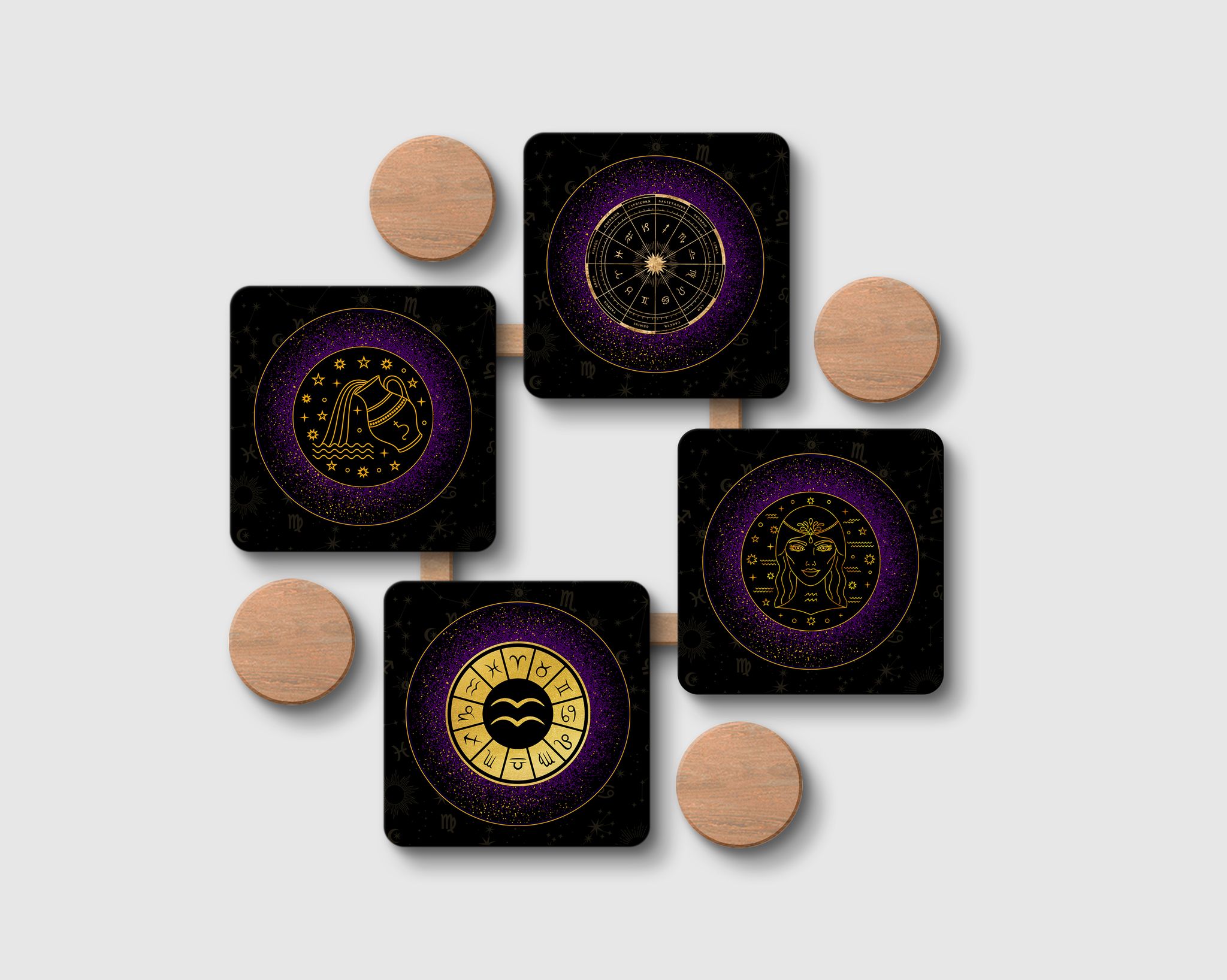 'AQUARIUS  -ZODIAC SIGN' Coaster Set of 4
