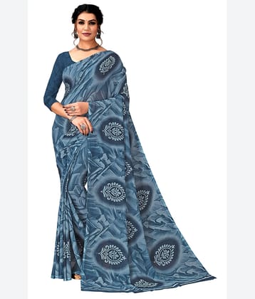 Kanooda Prints Georgette Printed Saree With Unstitched Blouse Piece ( Grey )