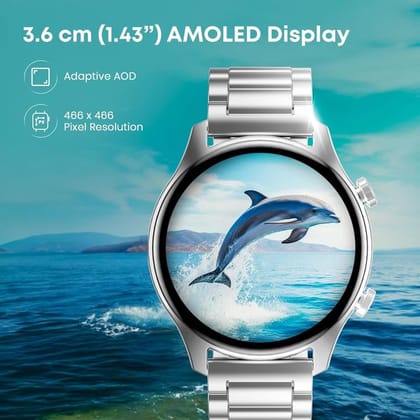 Fastrack Jupiter MR2 Pro Smart Watch with 1.43 AMOLED Display, AI Voice Assistant, 100+ Sports Modes, Upto 5 Day Battery, IP68- Silver Metal