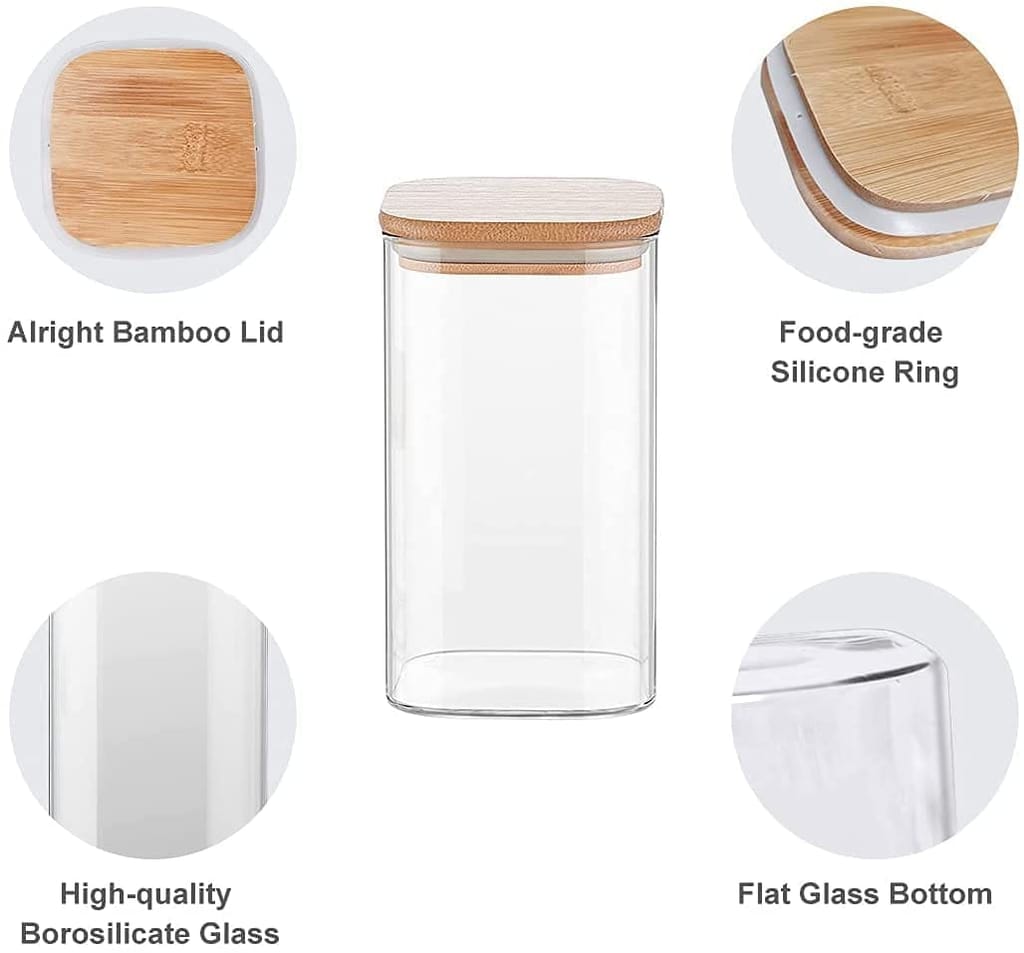 Femora Borosilicate Glass Bamboo Lid Air Tight Jar - 700 ML