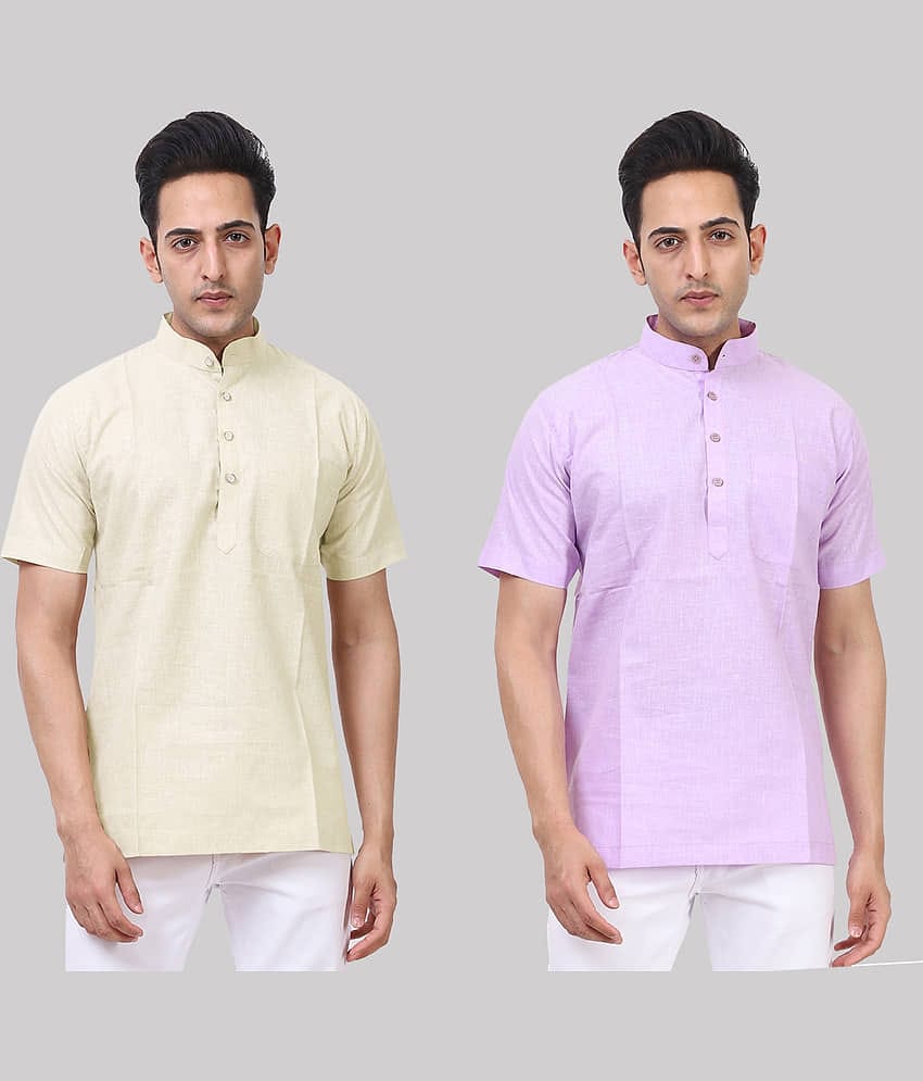 Kundan - Muticolor Cotton Blend Men's Regular Kurta ( Pack of 2 )