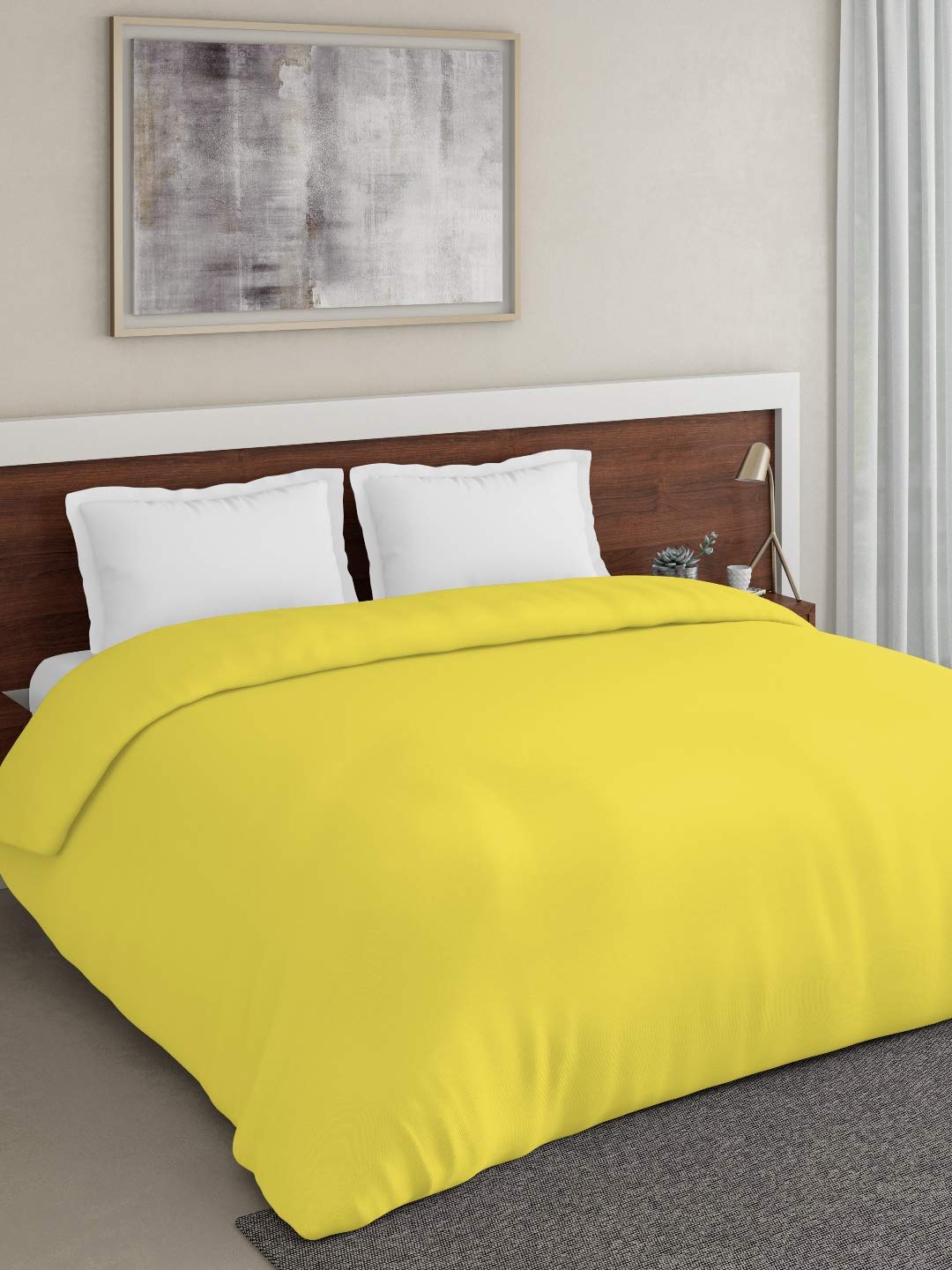 D'Decor Live Beautiful 180TC 1 Double Duvet with 2 Pillow Covers - Gold (228 CM X 274 CM, 90IN X 108IN)