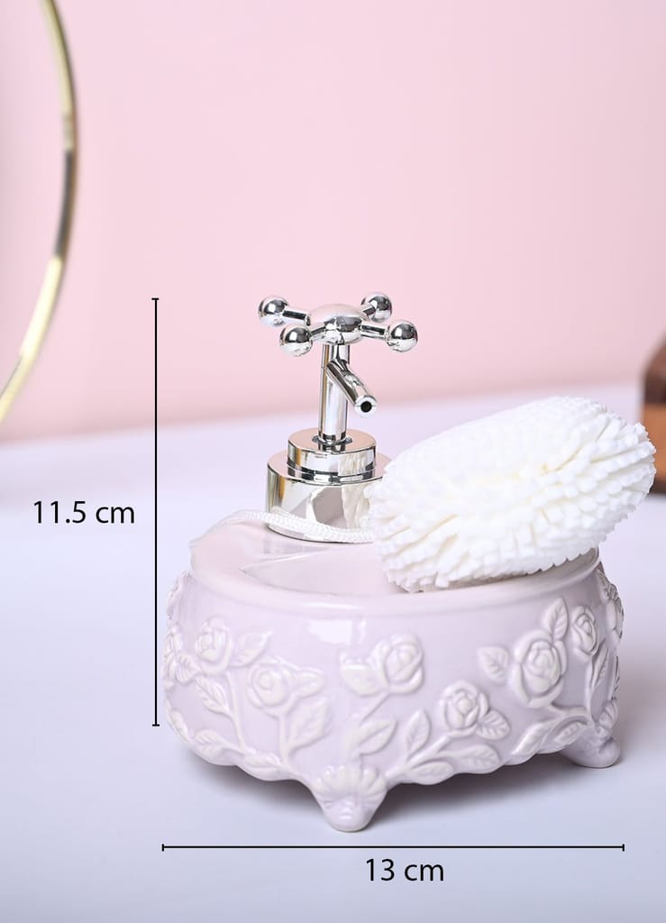 Light Pink Kitchen Dispenser Set with Scrubber - Oval Shape