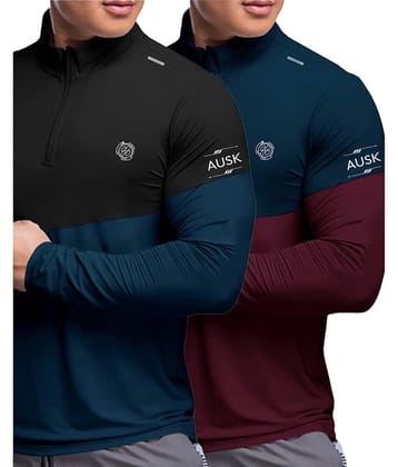 AUSK Pack of 2 Cotton Blend Regular Fit Men's T-Shirt ( Blue )