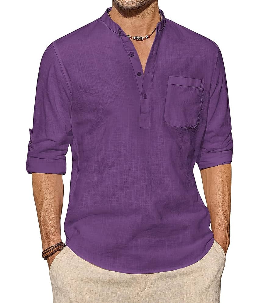 Vida Loca Purple Cotton Blend Men's Shirt Style Kurta ( Pack of 1 )