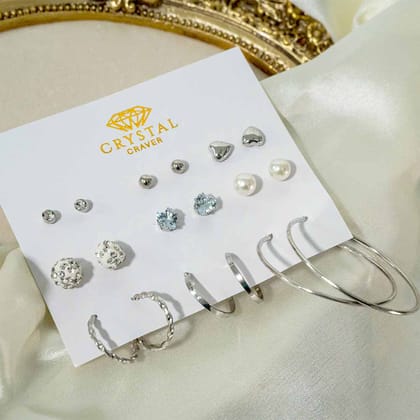 Delicate Dangles Earring Set Of 9-Silver
