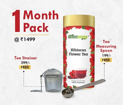 Freshville Hibiscus Tea | Pure & Natural | Tea for Weight Loss & Glowing Skin | Immunity Booster | High in antioxidents | Dried Hibiscus Flowers (100g).1 Month Pack Freshville Hibiscus Tea | Pure & Natural | Tea for Weight Loss & Glowing Skin | Immunity Booster | High in antioxidents | Dried Hibiscus Flowers (100g).1 Month Pack