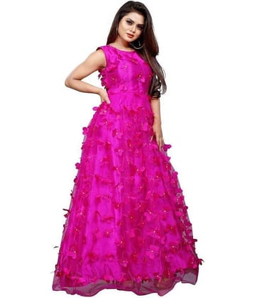 JULEE - Purple Flared Net Women's Stitched Ethnic Gown ( Pack of 1 )