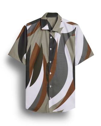 "Contemporary Charm: GlamaStitch Abstract Print Brown Half Sleeve Shirt for Men"-S