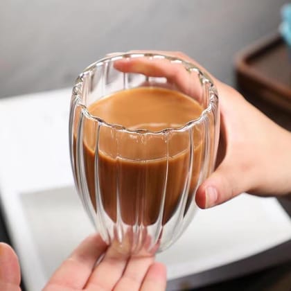 Double Wall Striped Coffee Mug - Set Of 2-SET OF 2